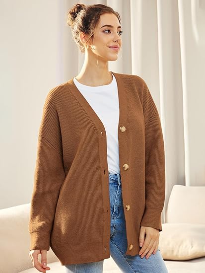 Women's Oversized V-Neck Cardigan Button Closure