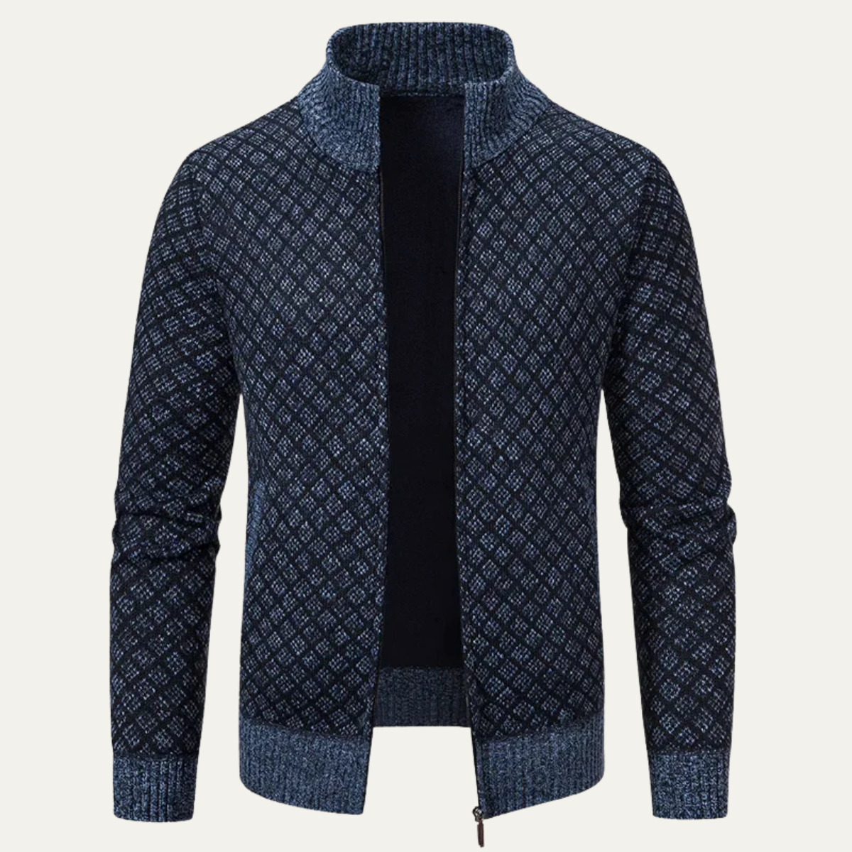 Men's Plaid Cardigan Knitted Zip Up Winter Tan