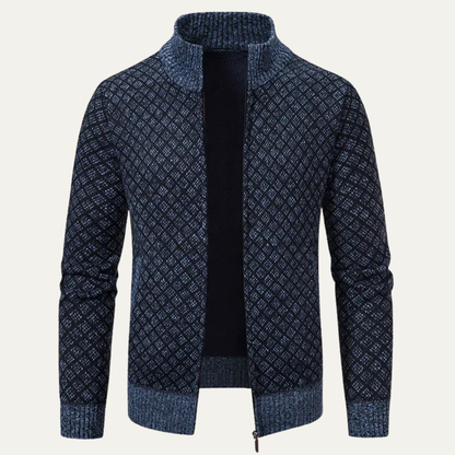 Men's Plaid Cardigan Knitted Zip Up Winter Tan