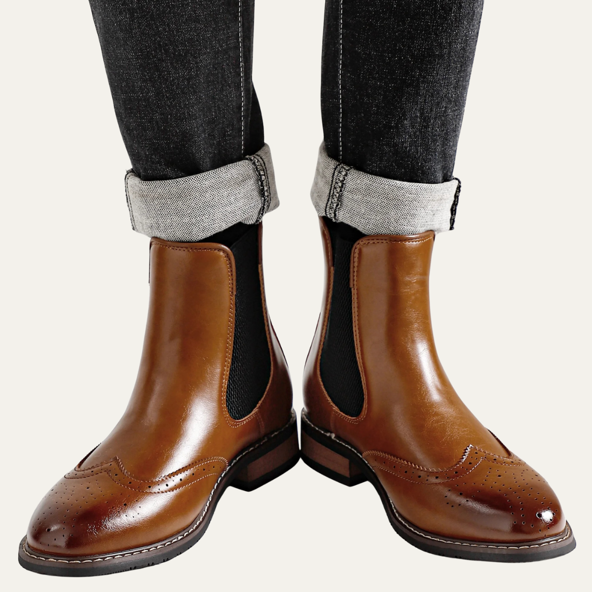 Men's Leather Chelsea Boots Elastic Sides Brown