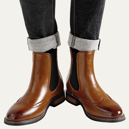 Men's Leather Chelsea Boots Elastic Sides Brown