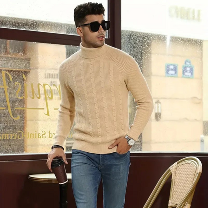 Men's Classic Cable Knit Turtleneck Sweater