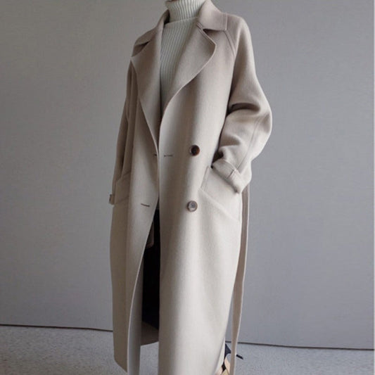Women's Long Trench Coat Luxurious Fabric - VibreMode