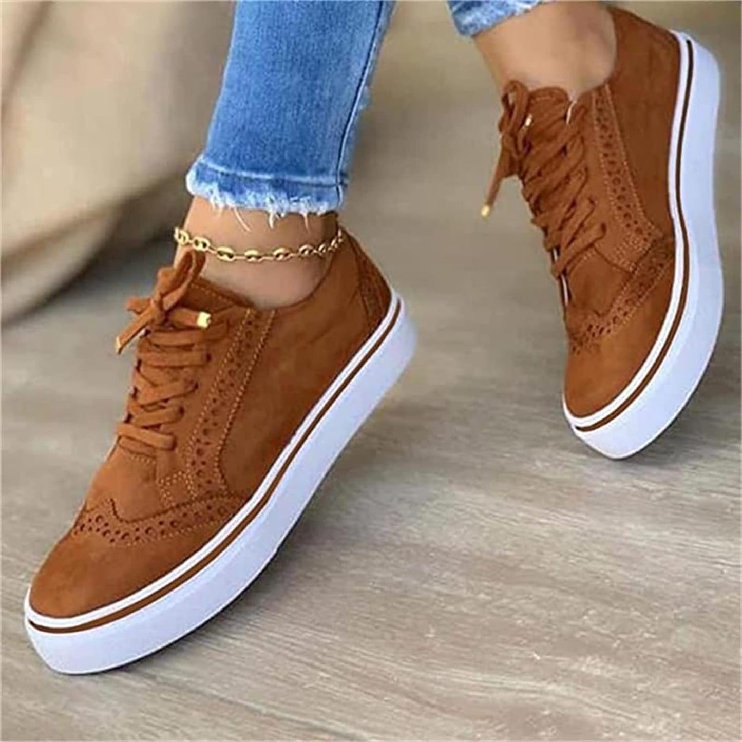 Women's Platform Lace-Up Sneakers Brogue Detail