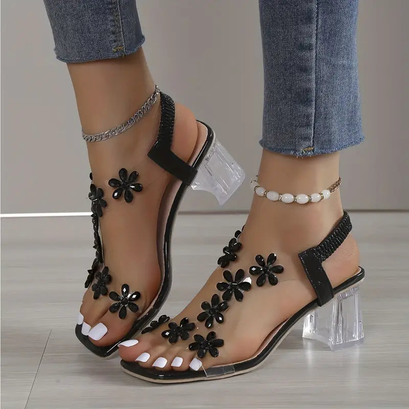 Elegant Women's Glitter Block Heel Sandals