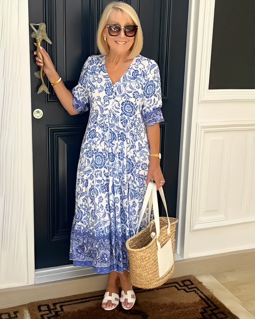 Trendy Low Neck Short Sleeve Summer Dress