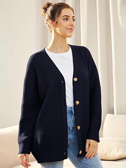 Women's Oversized V-Neck Cardigan Button Closure