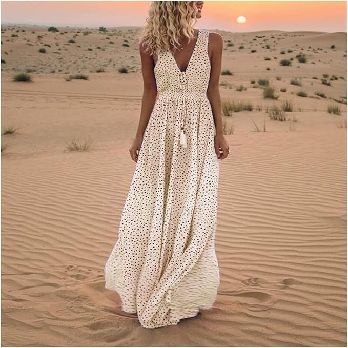 Womens Floral Loose Fit Floor Length Maxi Dress - VibreMode