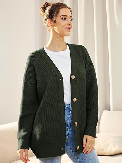 Women's Oversized V-Neck Cardigan Button Front