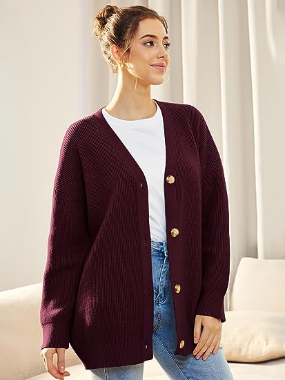 Women's Oversized V-Neck Cardigan Button Closure