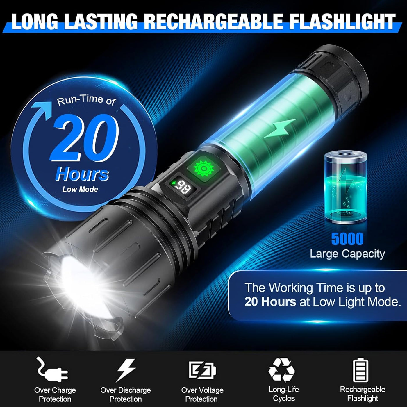 High Power LED Flashlight 100000 Lumen Torch - VibreMode
