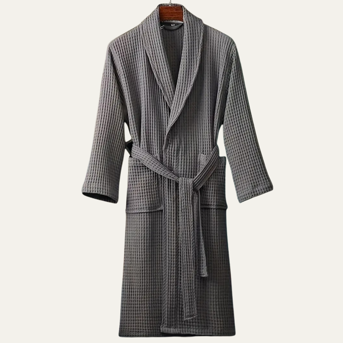 Men's Cotton Waffle Bathrobe Lightweight Beige