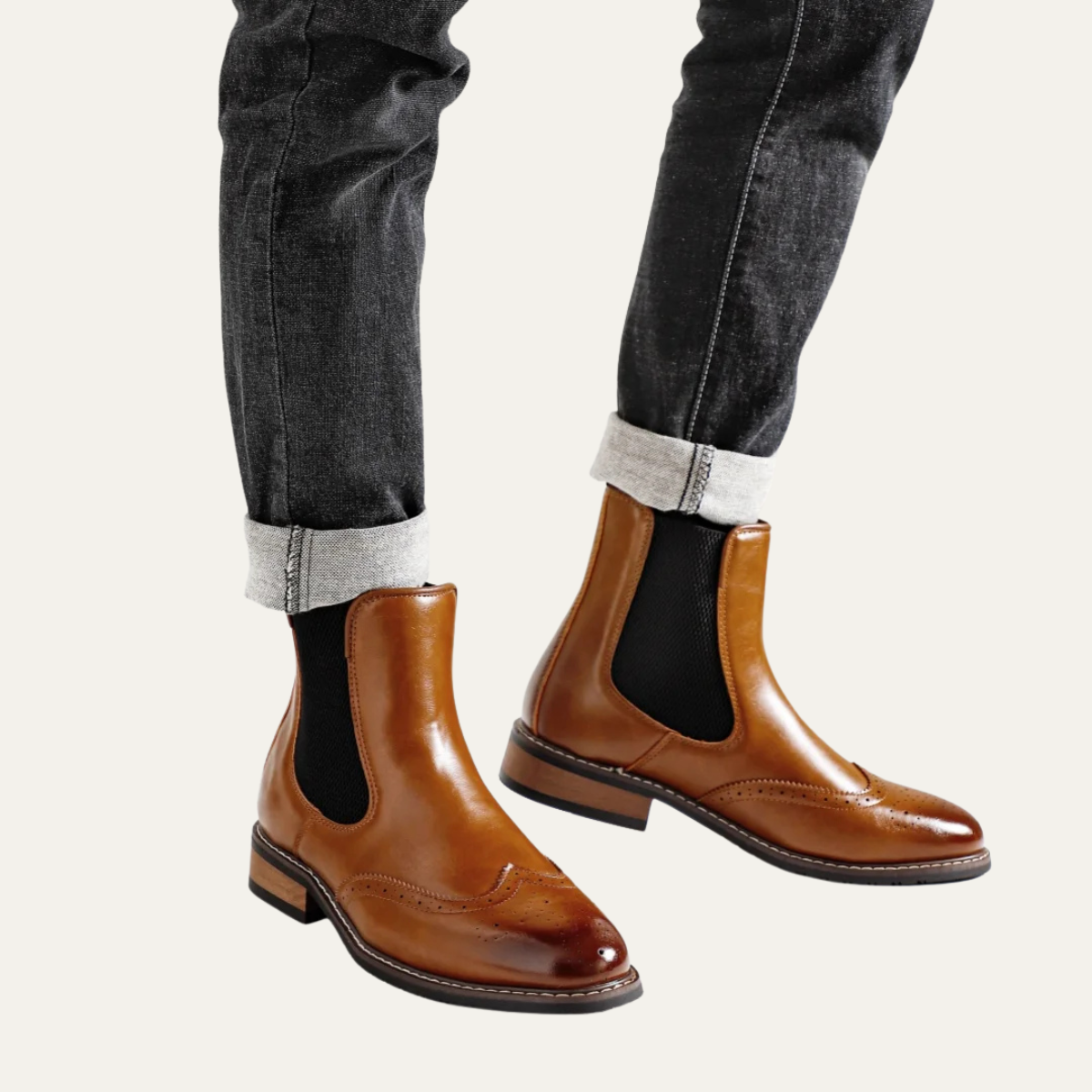 Men's Leather Chelsea Boots Elastic Sides Brown