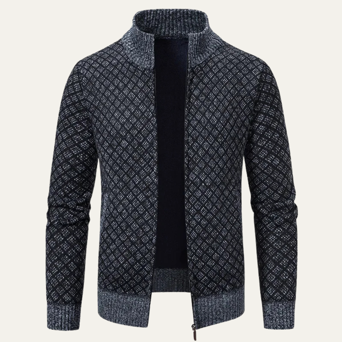 Men's Plaid Cardigan Knitted Zip Up Winter Tan