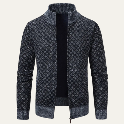Men's Plaid Cardigan Knitted Zip Up Winter Tan