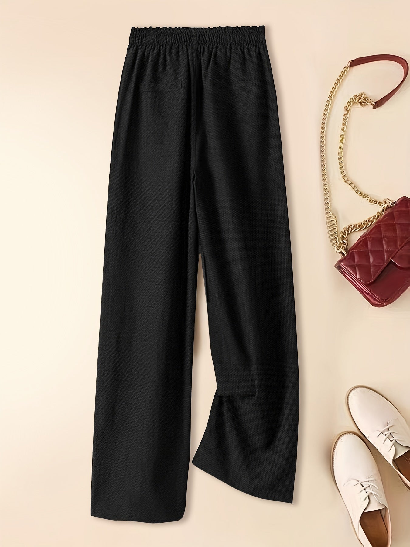 Women's Linen Blend Wide Leg Trousers Lightweight