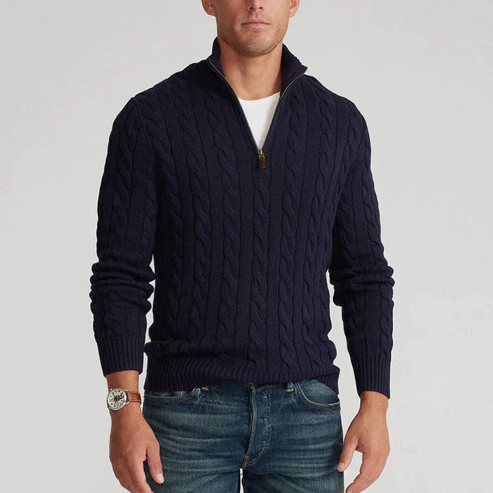 Men's Cable Knit Half-Zip Sweater Textured Classic Design - VibreMode