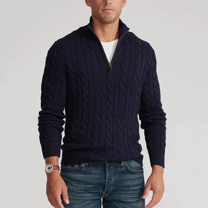 Men's Cable Knit Half-Zip Sweater Textured Classic Design - VibreMode