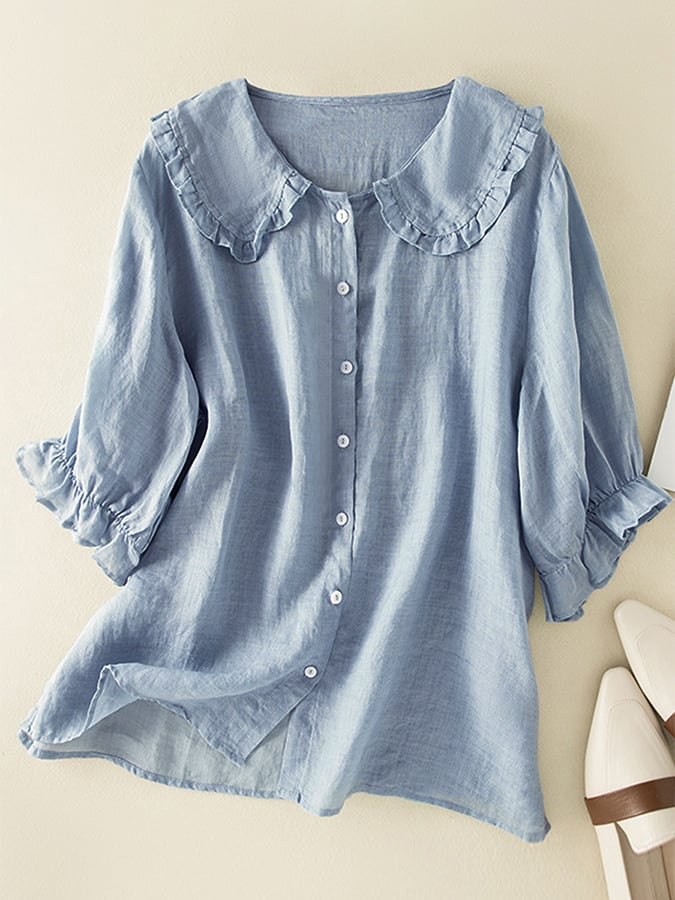 Female Floral V-Neck Button Down Blouse Top - VibreMode