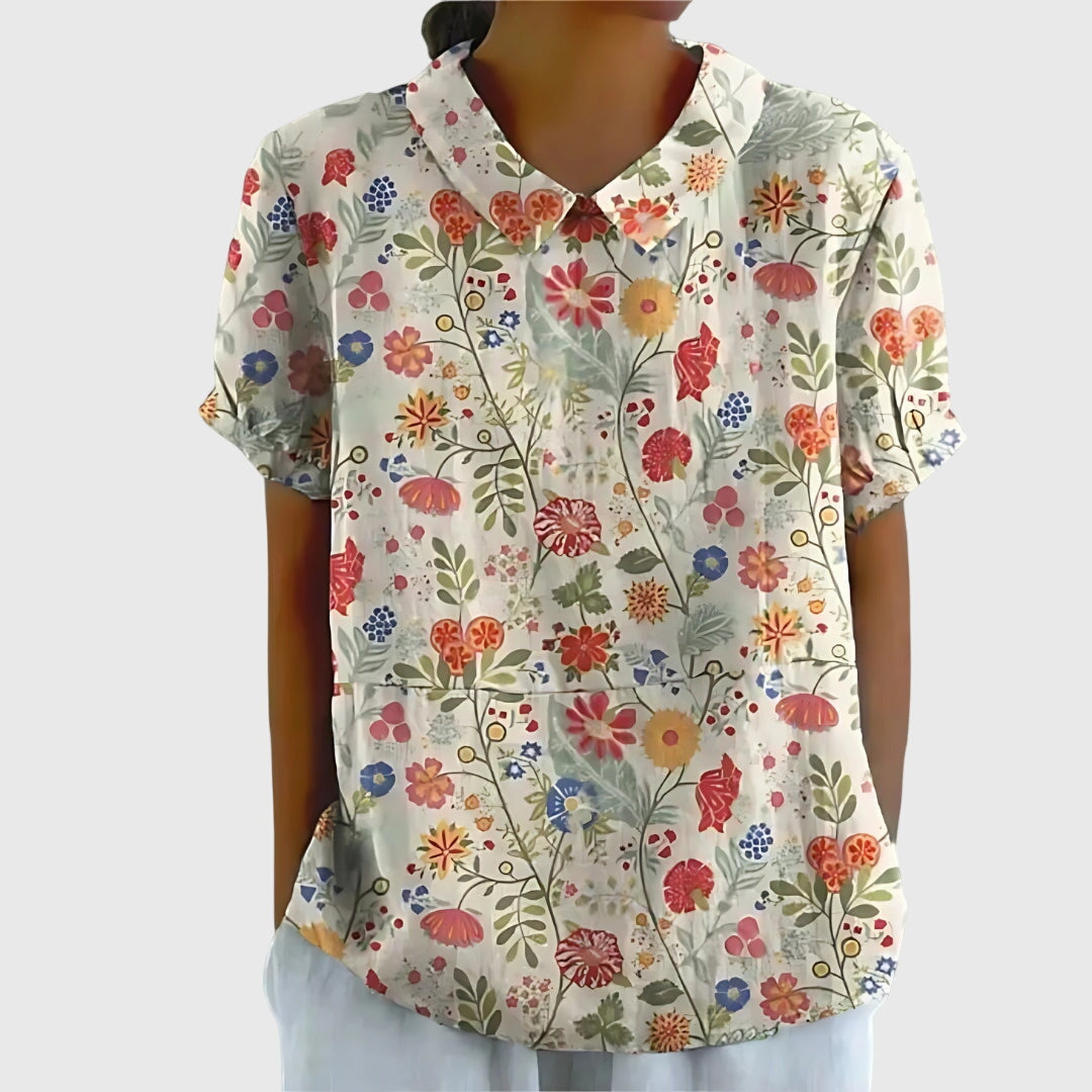Pretty Floral Short Sleeve Women's Blouse
