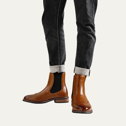 Men's Leather Chelsea Boots Elastic Sides Brown