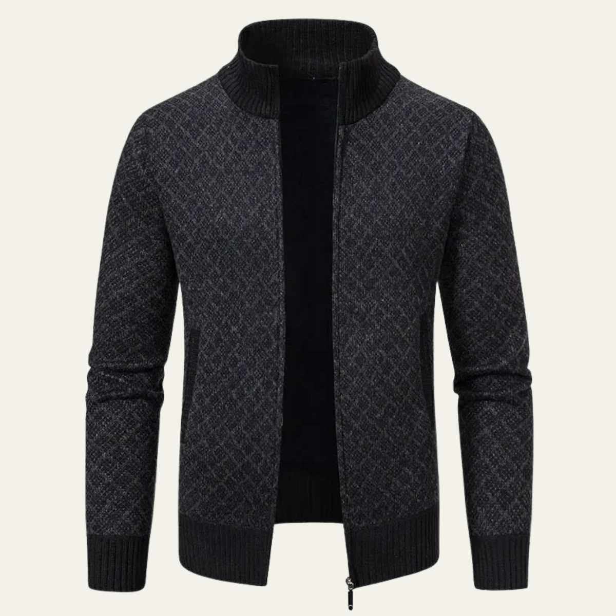 Men's Plaid Cardigan Knitted Zip Up Winter Tan - VibreMode