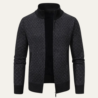 Men's Plaid Cardigan Knitted Zip Up Winter Tan - VibreMode
