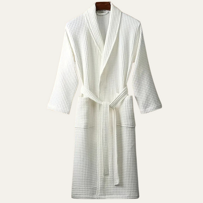Men's Cotton Waffle Bathrobe Lightweight Beige