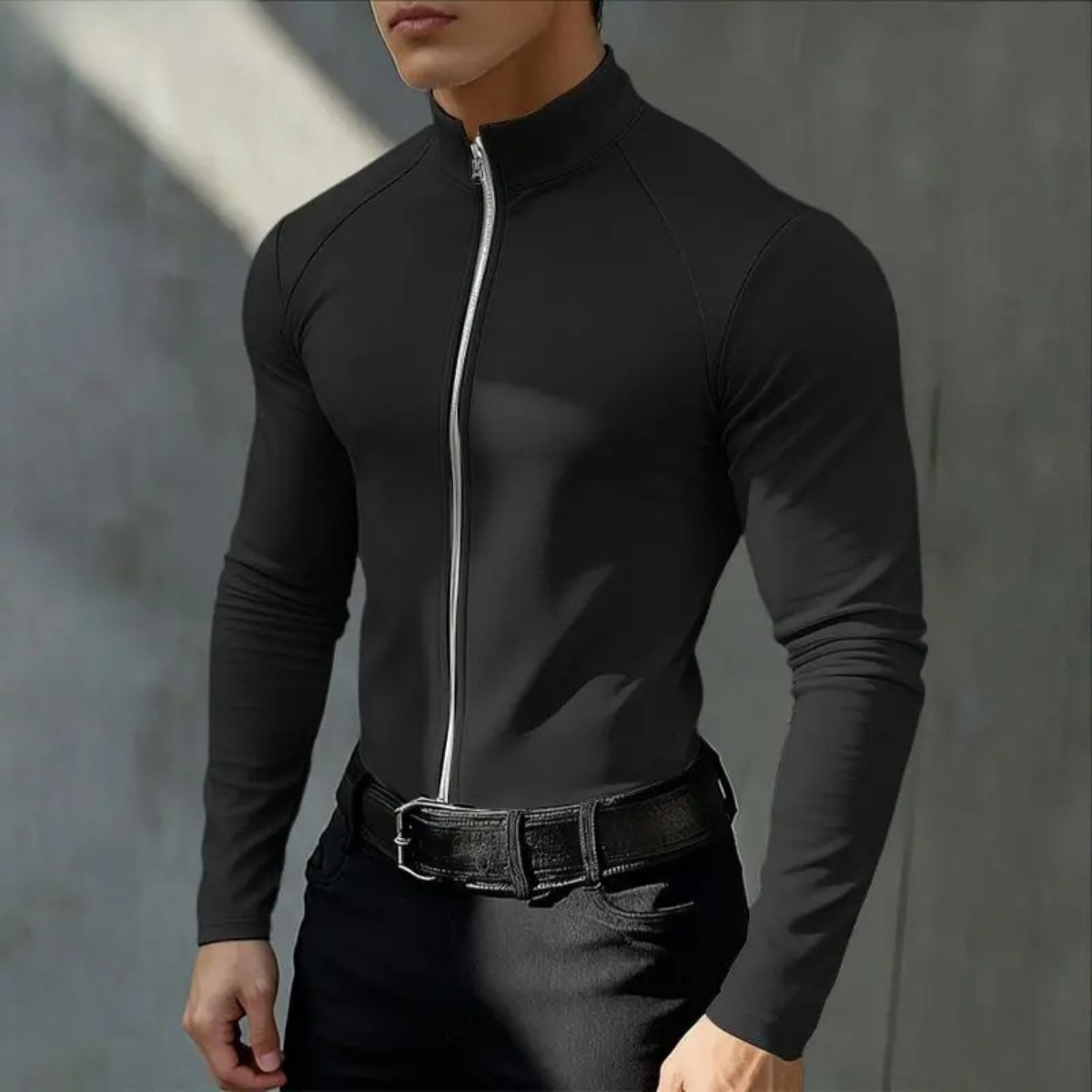Men's Slim Fit Turtleneck Zip Up Shirt