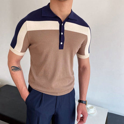 Men's Short Sleeve Polo Shirt Color Block Cotton
