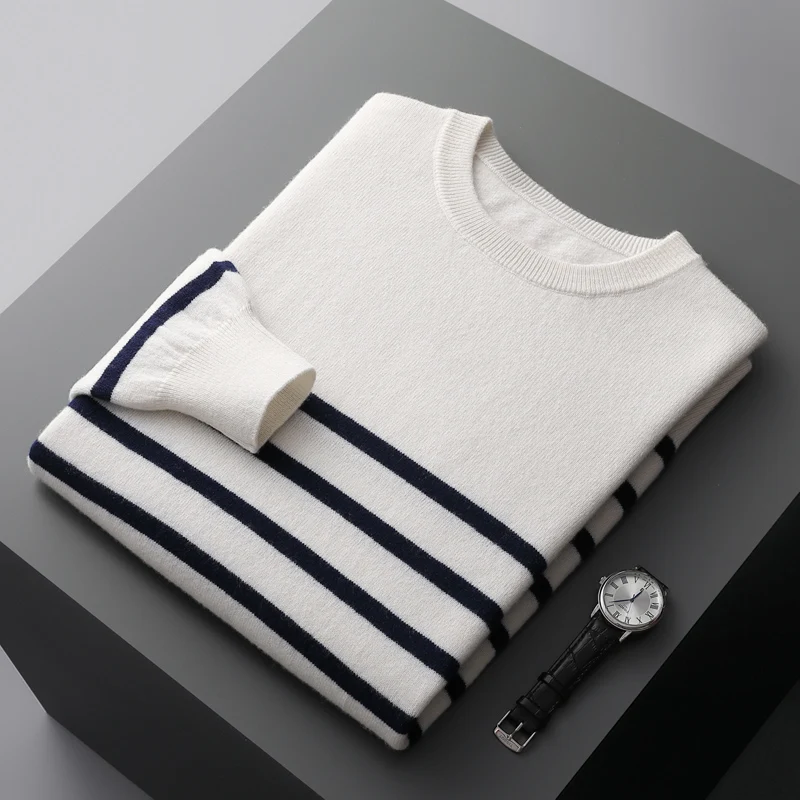 Laurent Men's Striped Wool Crewneck Sweater