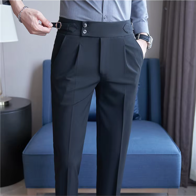Men's Double Pleat High Waist Trousers