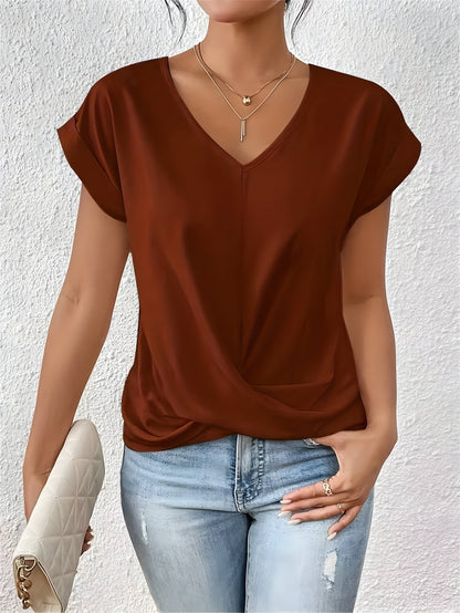 Chic V Neck Twist Front Ladies Summer Tee