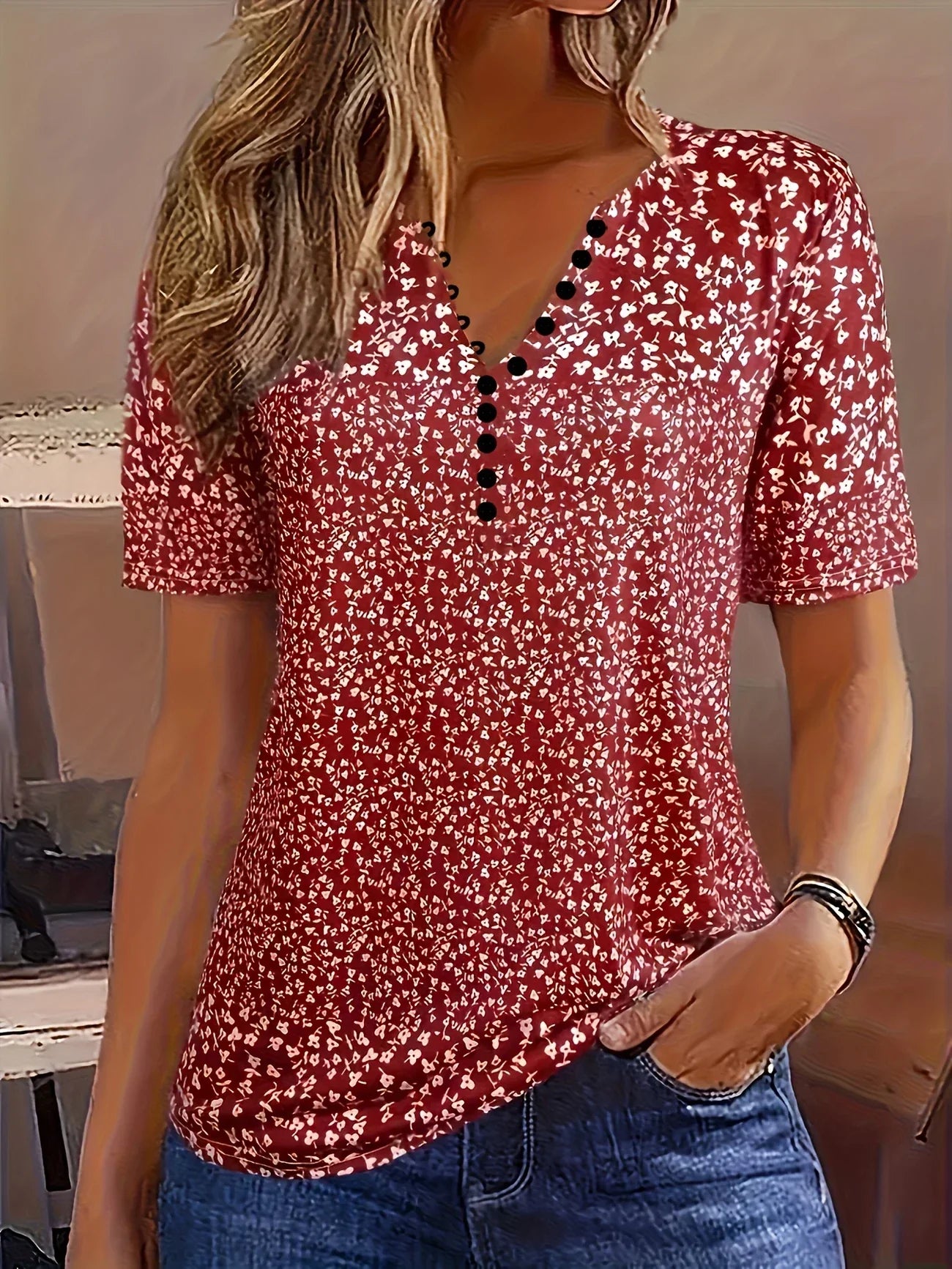 Women's V-Neck Short Sleeve Casual