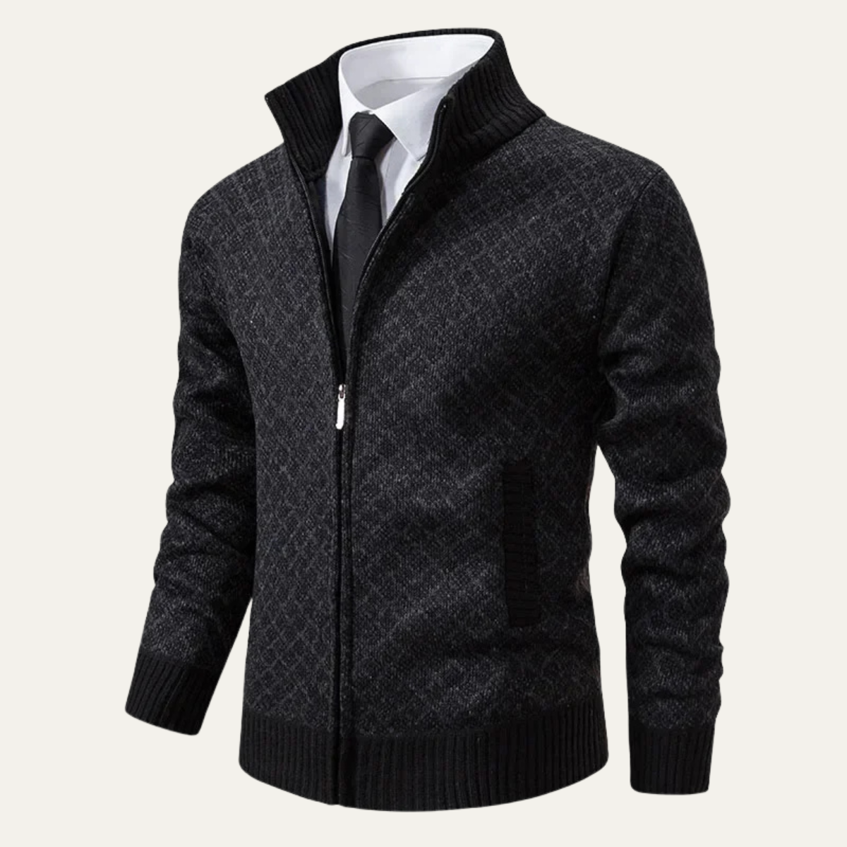 Men's Plaid Cardigan Knitted Zip Up Winter Tan