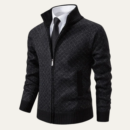 Men's Plaid Cardigan Knitted Zip Up Winter Tan