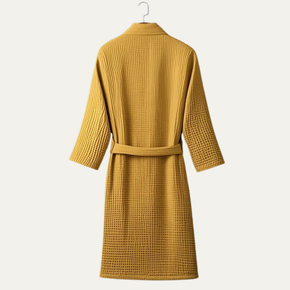 Men's Cotton Waffle Bathrobe Lightweight Beige