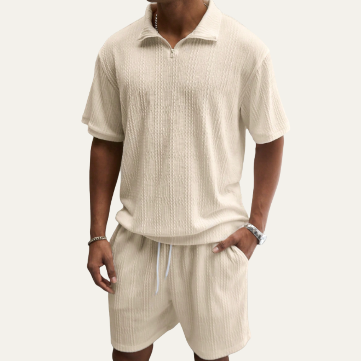 Men's Polo Shirt And Shorts Set Solid Color Casual