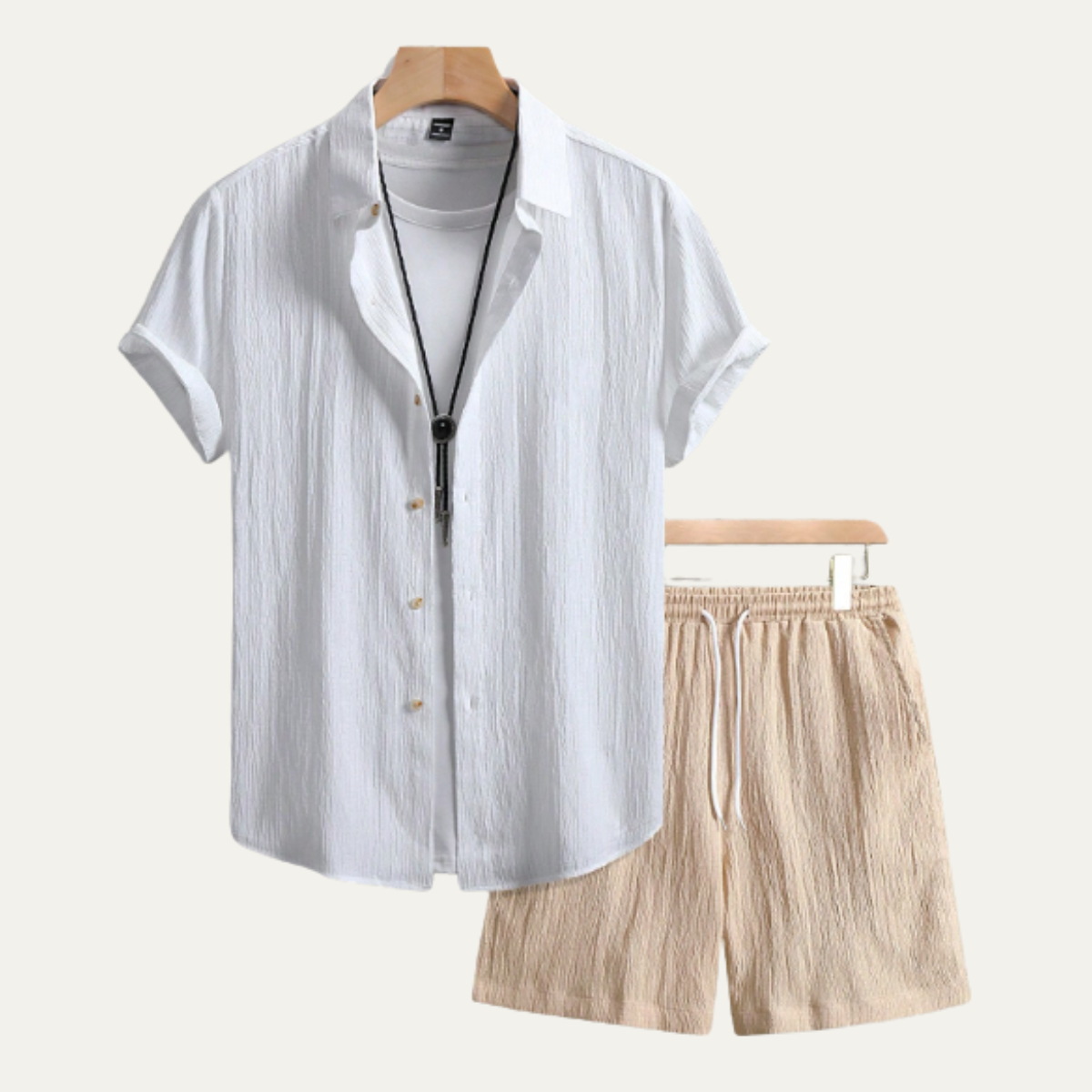 Men's Button Up Shirt And Shorts Set Cotton