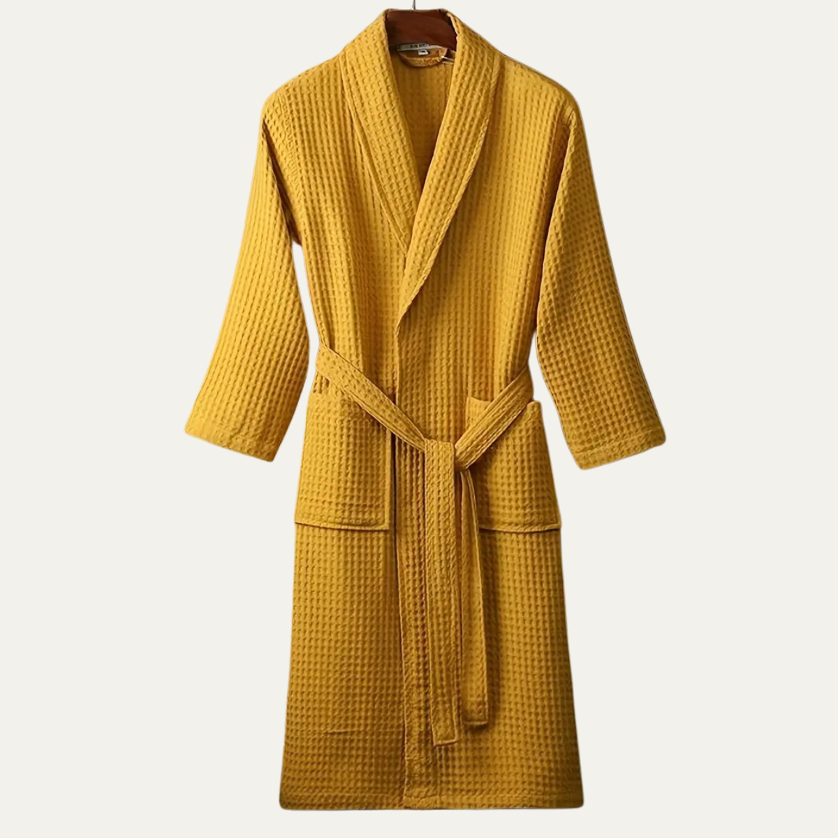 Men's Cotton Waffle Bathrobe Lightweight Beige - VibreMode