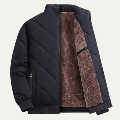 Men's Cotton Diamond Pattern Coat Warm Stand Collar