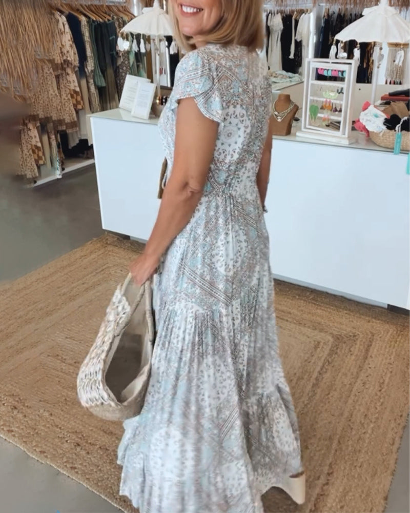 Hawaii Beach V-Neck Sundress with Short Sleeves