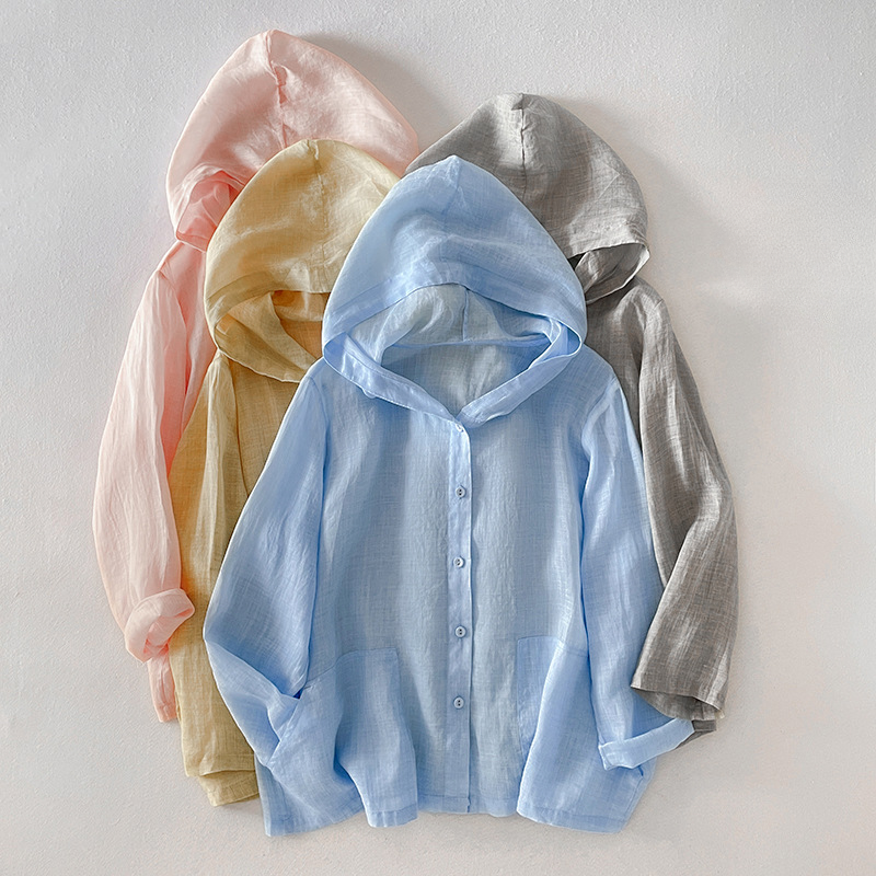 Women's Linen Hoodie Summer Beige