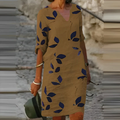 Women's Leaf Print Summer Dress - VibreMode