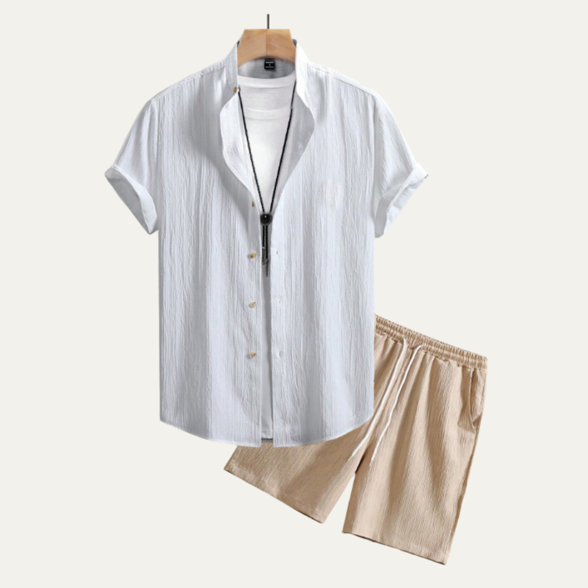 Men's Button Up Shirt And Shorts Set Cotton