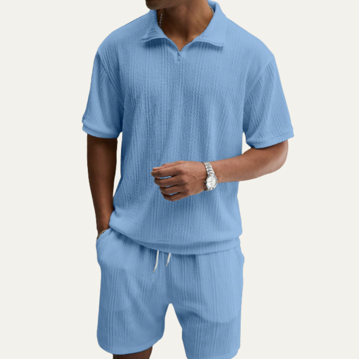 Men's Polo Shirt And Shorts Set Solid Color Casual