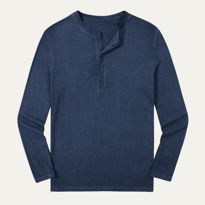 Men's Long Sleeve Henley Shirt Cotton Modern Fit - VibreMode