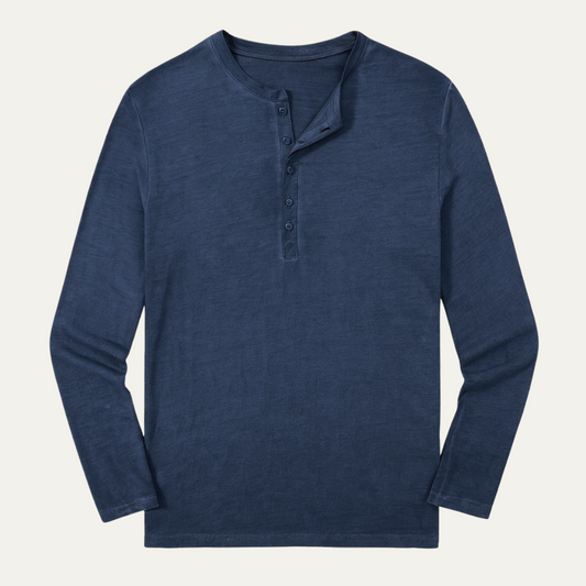 Men's Long Sleeve Henley Shirt Cotton Modern Fit - VibreMode