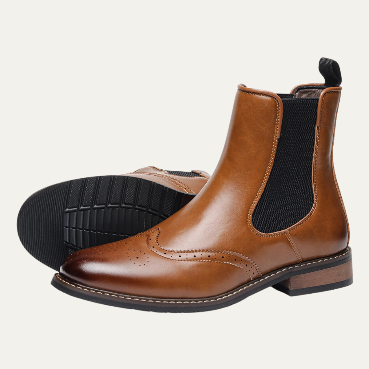 Men's Leather Chelsea Boots Elastic Sides Brown