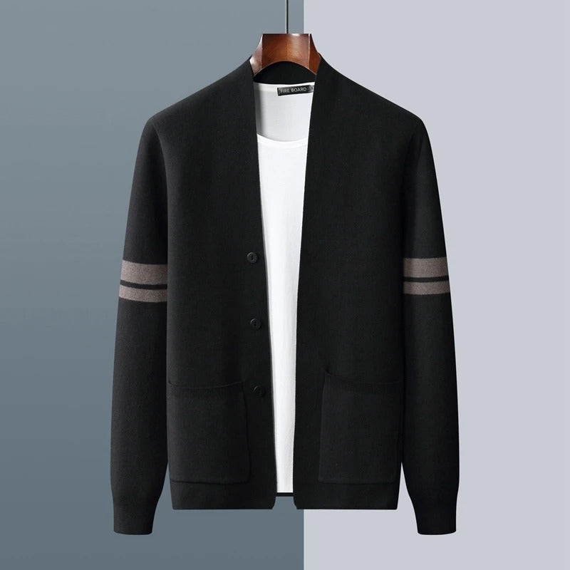 Men's Button Front Cardigan Stripe Detail